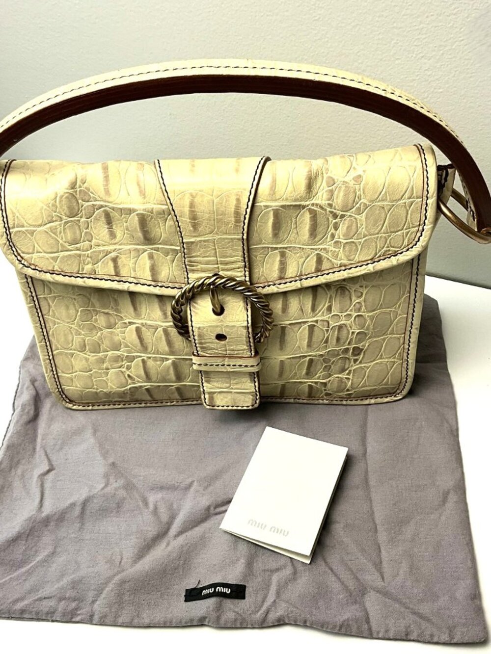 MIU MIU Croc Embossed Leather Bag Made in Italy